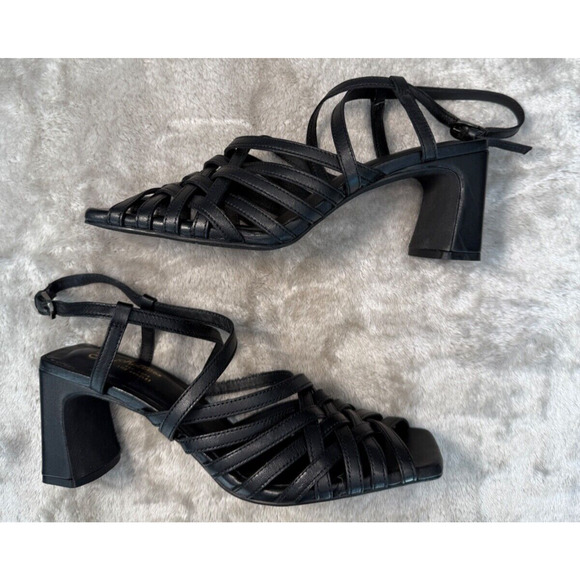 Seychelles Charter Black Leather Sandals Block Heel Square Toe Womens Size 8 - Picture 2 of 6